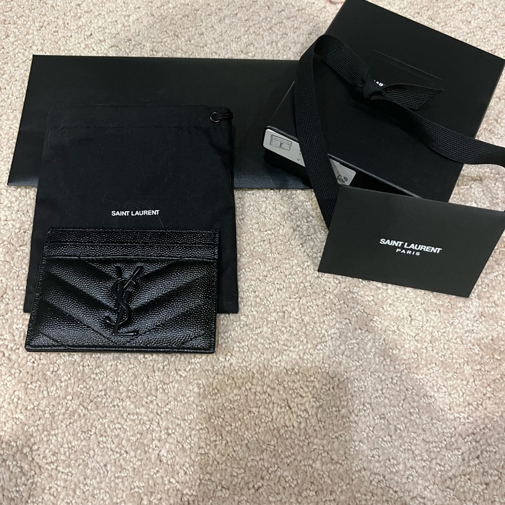 YSL Monogram Card Case in Grained Leather